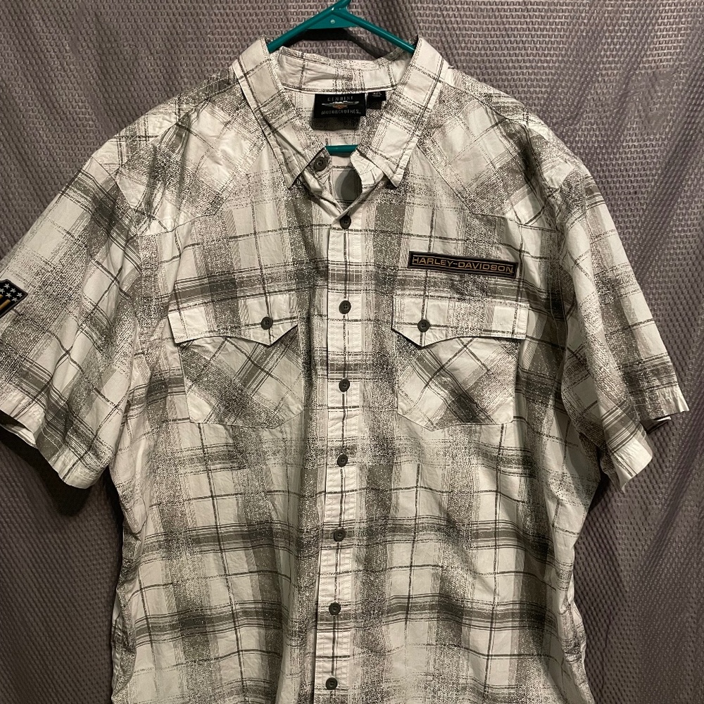 Harley-Davidson Men’s Plaid Casual Button Down Shirt Logo Patches 3XL